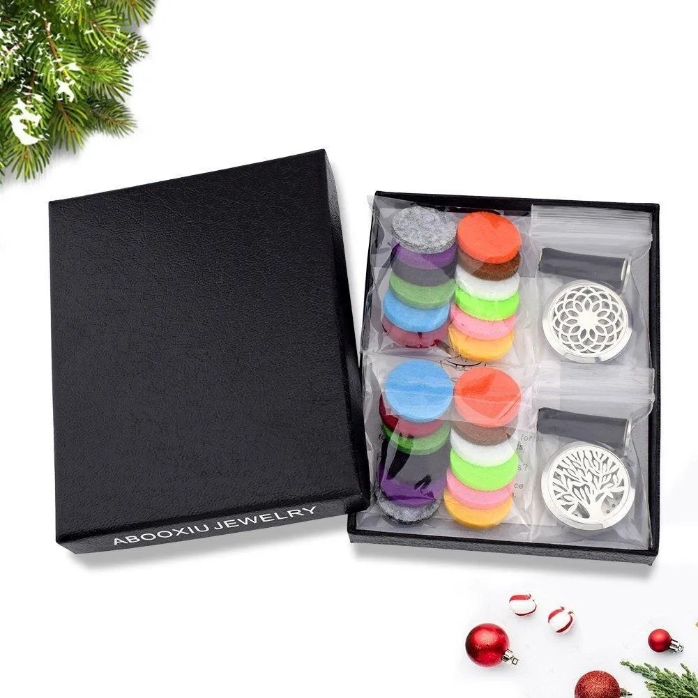 abooxiu 2 Pack Car Aromatherapy Essential Oil Diffuser Vent Clip, Stainless Steel Air Freshener Lockets 24 Felt Pads (Tree   Sunflower)