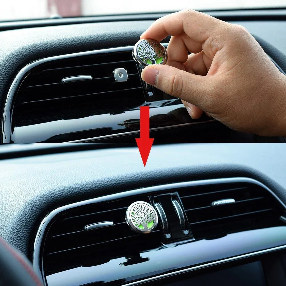 abooxiu 2 Pack Car Aromatherapy Essential Oil Diffuser Vent Clip, Stainless Steel Air Freshener Lockets 24 Felt Pads (Tree   Sunflower)