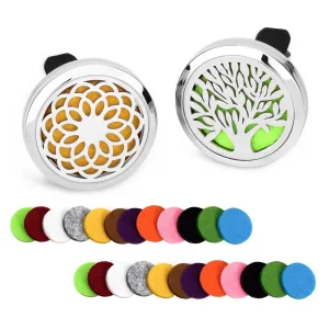 abooxiu 2 Pack Car Aromatherapy Essential Oil Diffuser Vent Clip, Stainless Steel Air Freshener Lockets 24 Felt Pads (Tree   Sunflower)