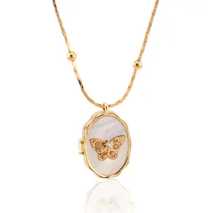 AditiGarden Dainty Gold Necklace for Women 14k Gold Butterfly Shell locket Charm Necklace Women Gifts(17.7'')