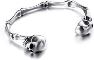 Adjustable Size Men Skull Bracelet Stainless Steel Skeleton Bones Silver Cuff Biker Bangles