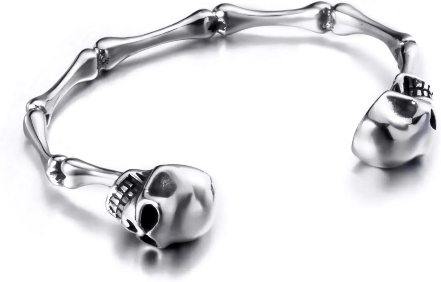 Adjustable Size Men Skull Bracelet Stainless Steel Skeleton Bones Silver Cuff Biker Bangles