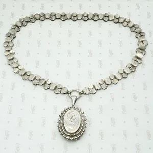 Aesthetic Movement Sterling Book Chain & Engraved Locket