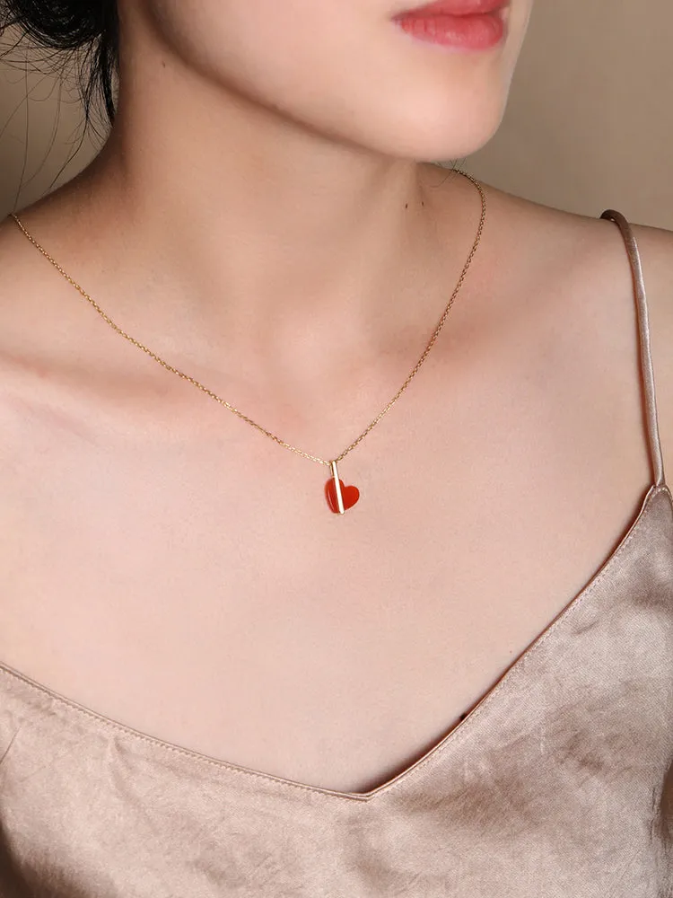 Agate Heart-Shaped Pendant Necklace