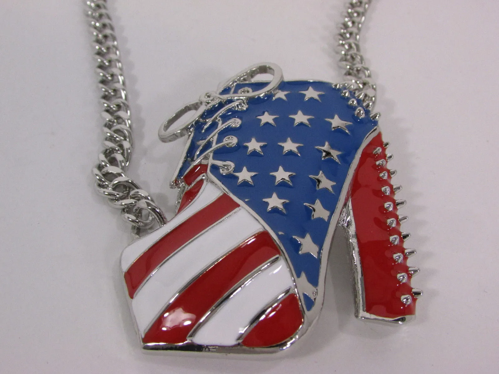 American USA Flag Patriotic Large Bootie Charm Short Necklace
