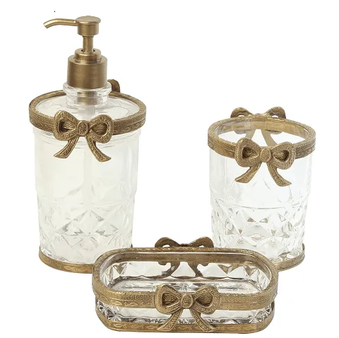 Antique Bow-Tied Glass Bathroom  Gold Set