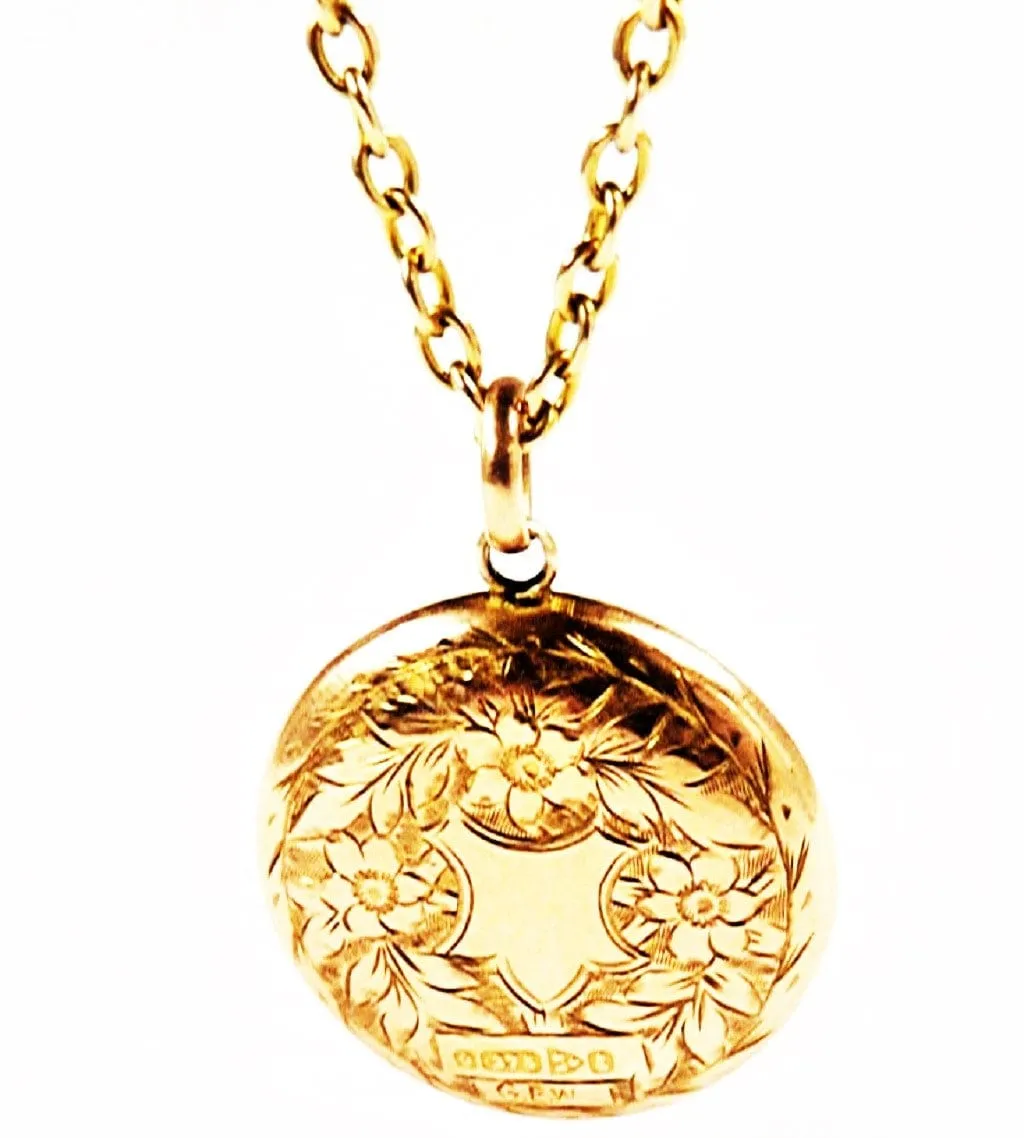 Antique Deep Bodied Hallmarked 9 Carat Gold Locket Necklace Hair Art Mourning Jewellery 1905