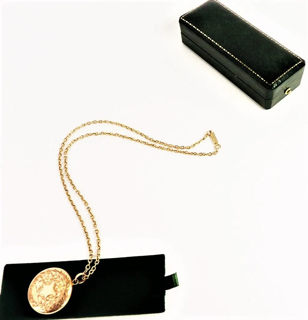 Antique Deep Bodied Hallmarked 9 Carat Gold Locket Necklace Hair Art Mourning Jewellery 1905