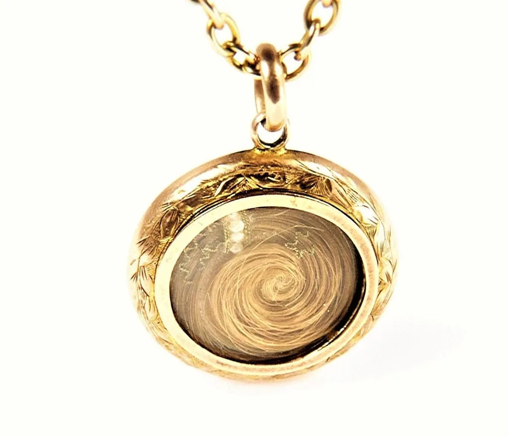 Antique Deep Bodied Hallmarked 9 Carat Gold Locket Necklace Hair Art Mourning Jewellery 1905