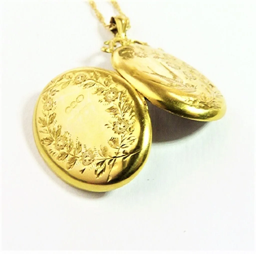 Antique Hallmarked Solid Gold Swallow Locket Glasgow Assayed 1910 W H Collins & Co. With 18 Inch Necklace