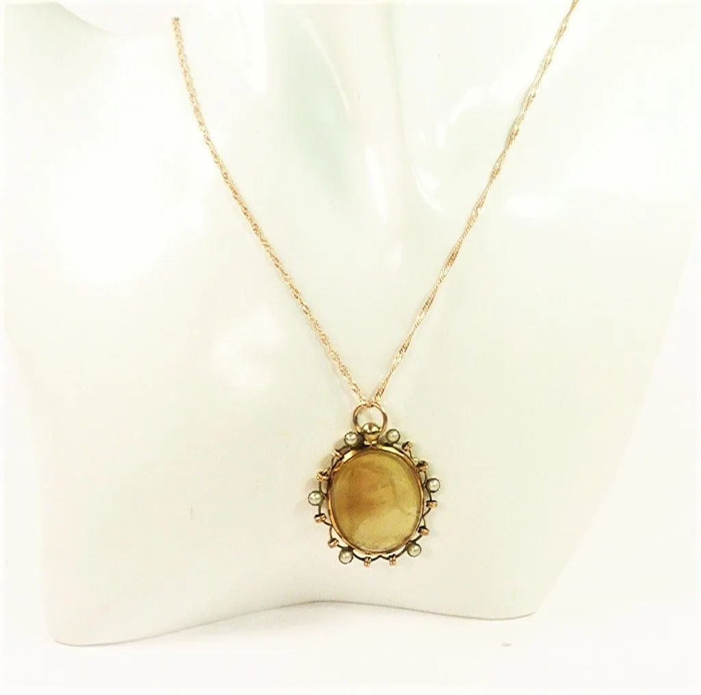 Antique Solid Gold Hallmarked Seed Pearl Locket With Original Photographs 1904 And Necklace