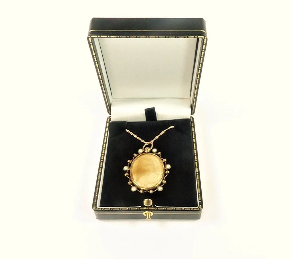 Antique Solid Gold Hallmarked Seed Pearl Locket With Original Photographs 1904 And Necklace