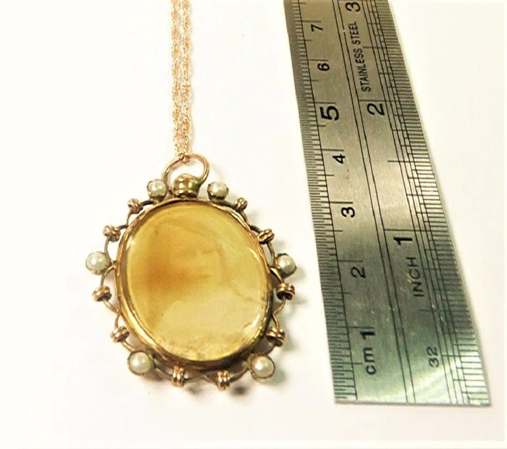 Antique Solid Gold Hallmarked Seed Pearl Locket With Original Photographs 1904 And Necklace