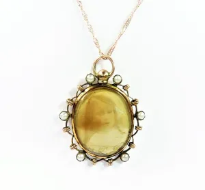 Antique Solid Gold Hallmarked Seed Pearl Locket With Original Photographs 1904 And Necklace