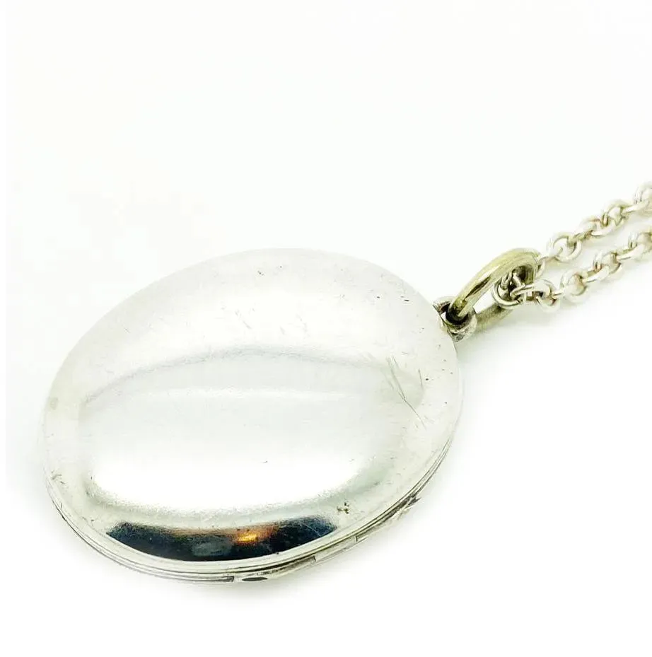 Antique Victorian Silver Oval Locket Necklace