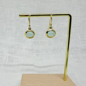 Aqua Chalcedony and Gold Oval Drop Earrings
