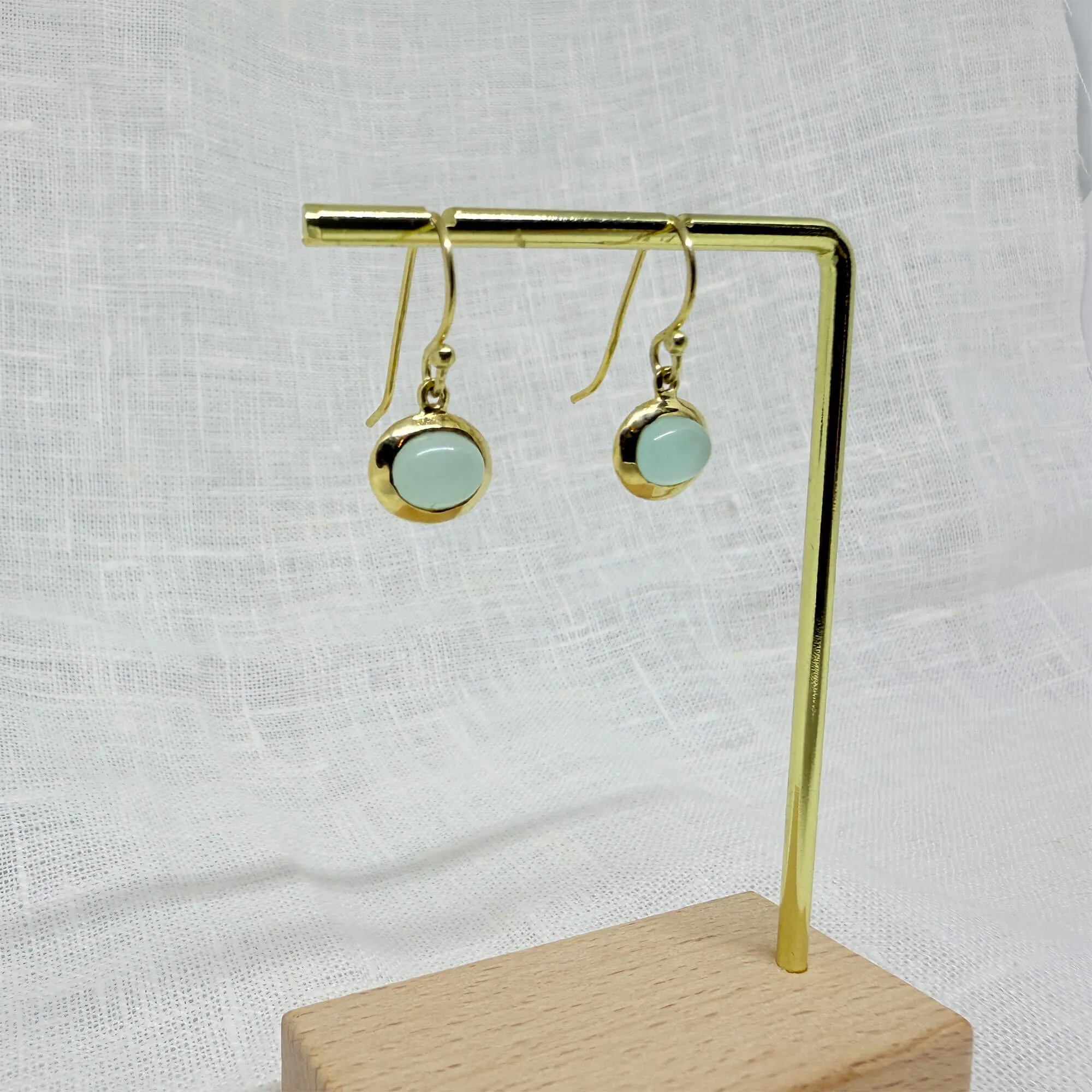 Aqua Chalcedony and Gold Oval Drop Earrings