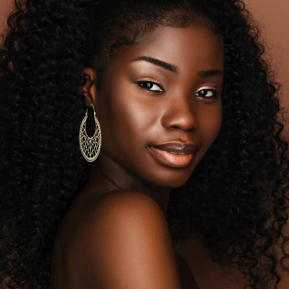 Big Gold Jali Drop Hoop Earrings