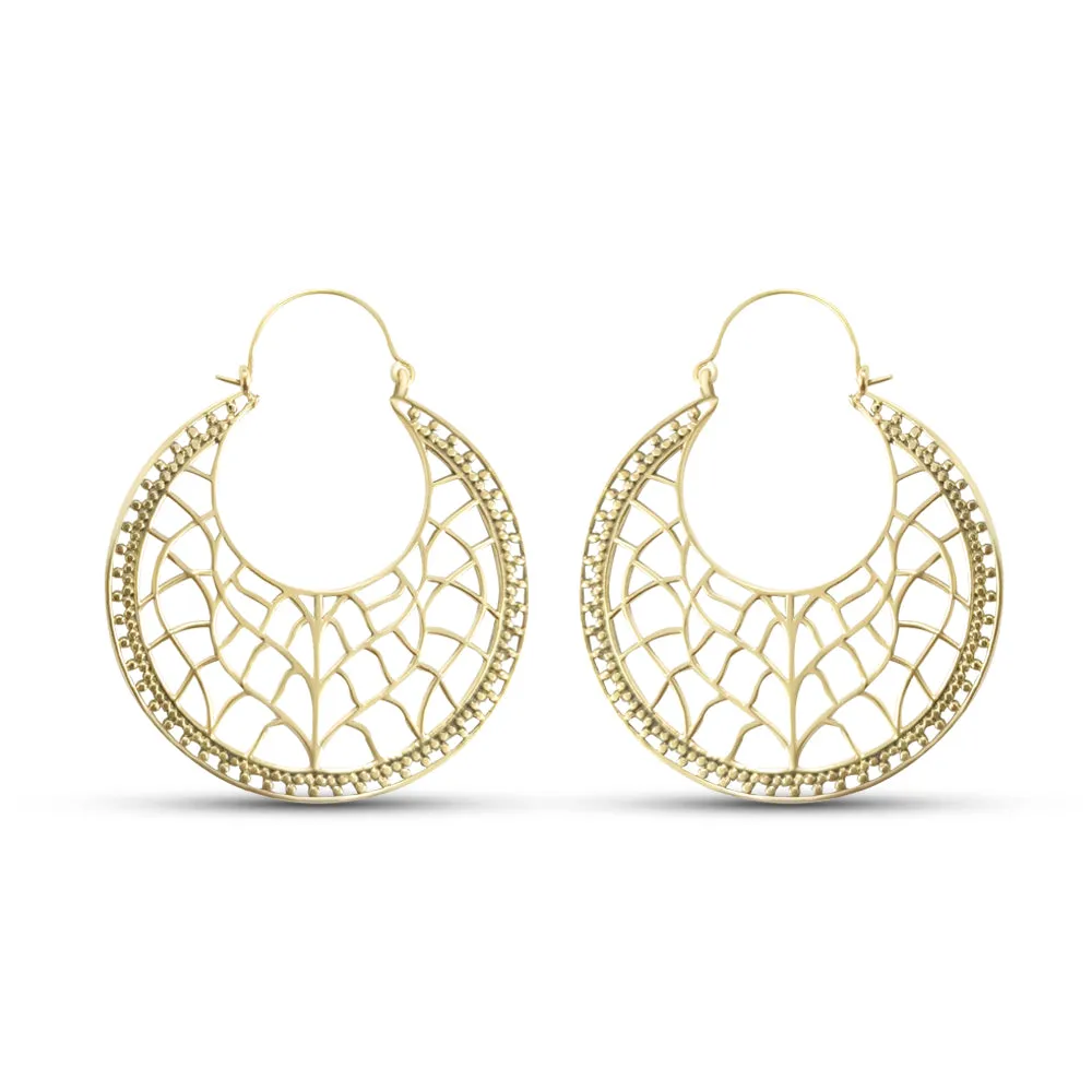Big Gold Jali Drop Hoop Earrings
