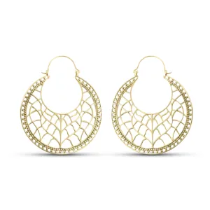 Big Gold Jali Drop Hoop Earrings