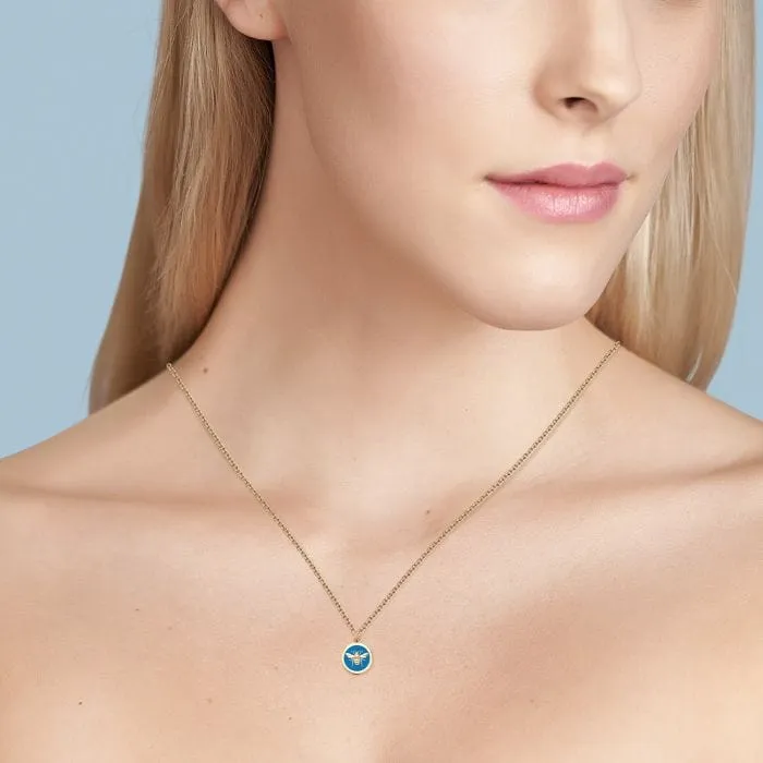 Birks 18K Yellow Gold Blue Enamel Bee Chic Medallion Necklace