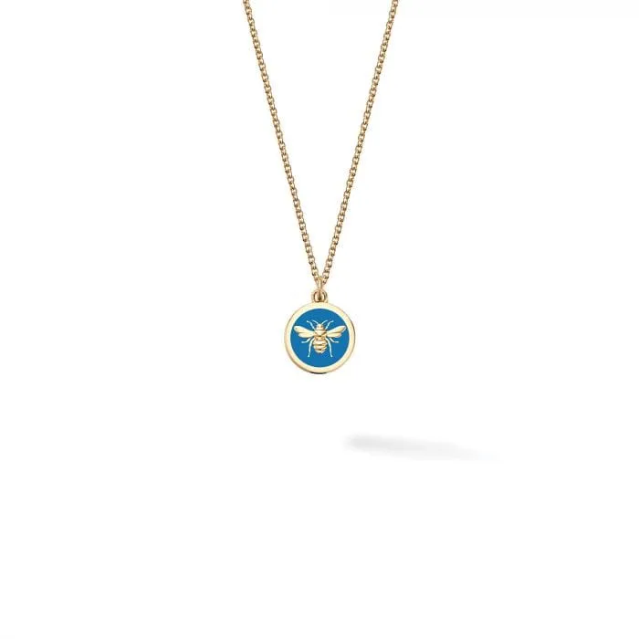 Birks 18K Yellow Gold Blue Enamel Bee Chic Medallion Necklace