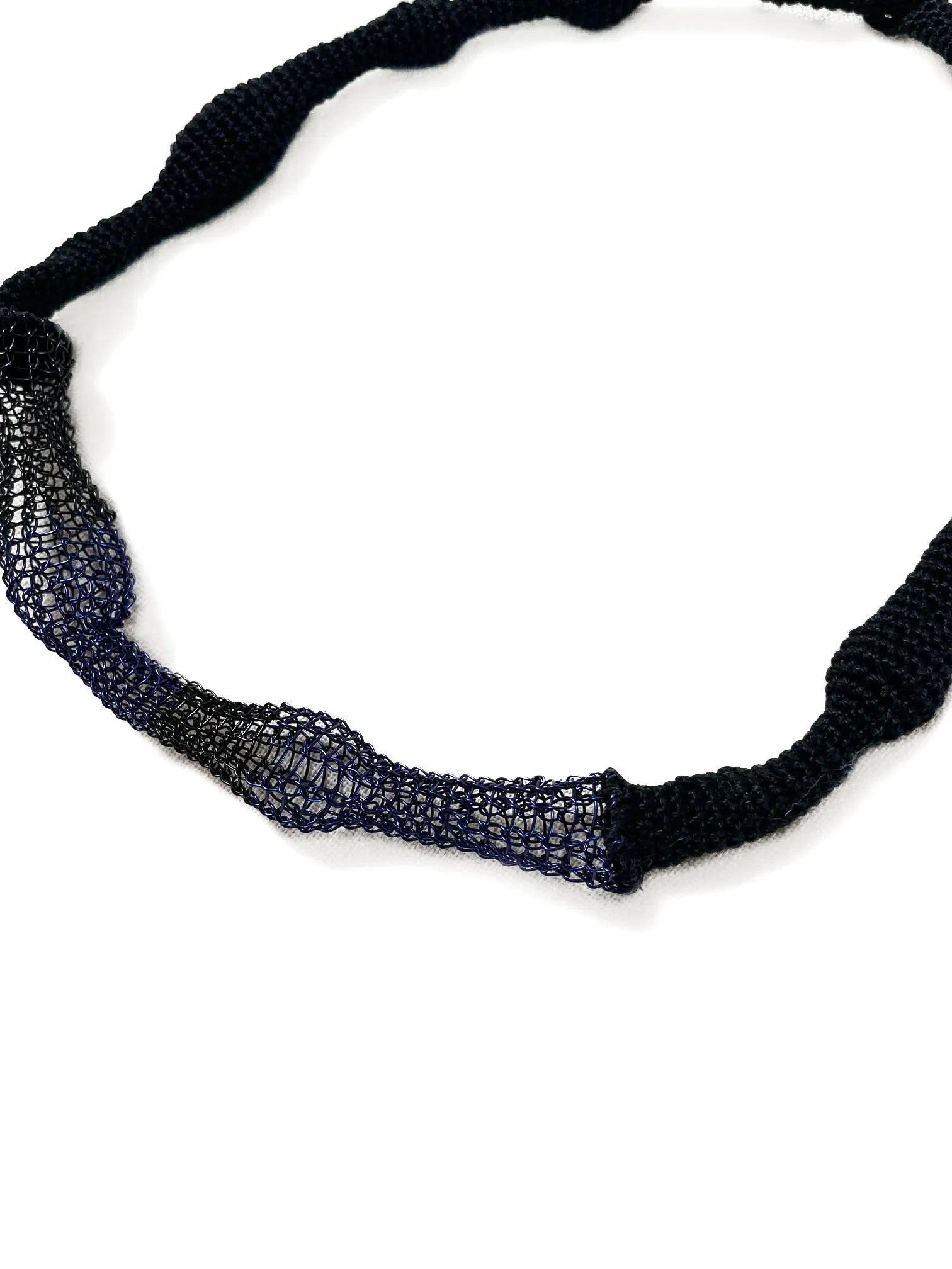 Blue Accent Wave Necklace - Cotton & Metal