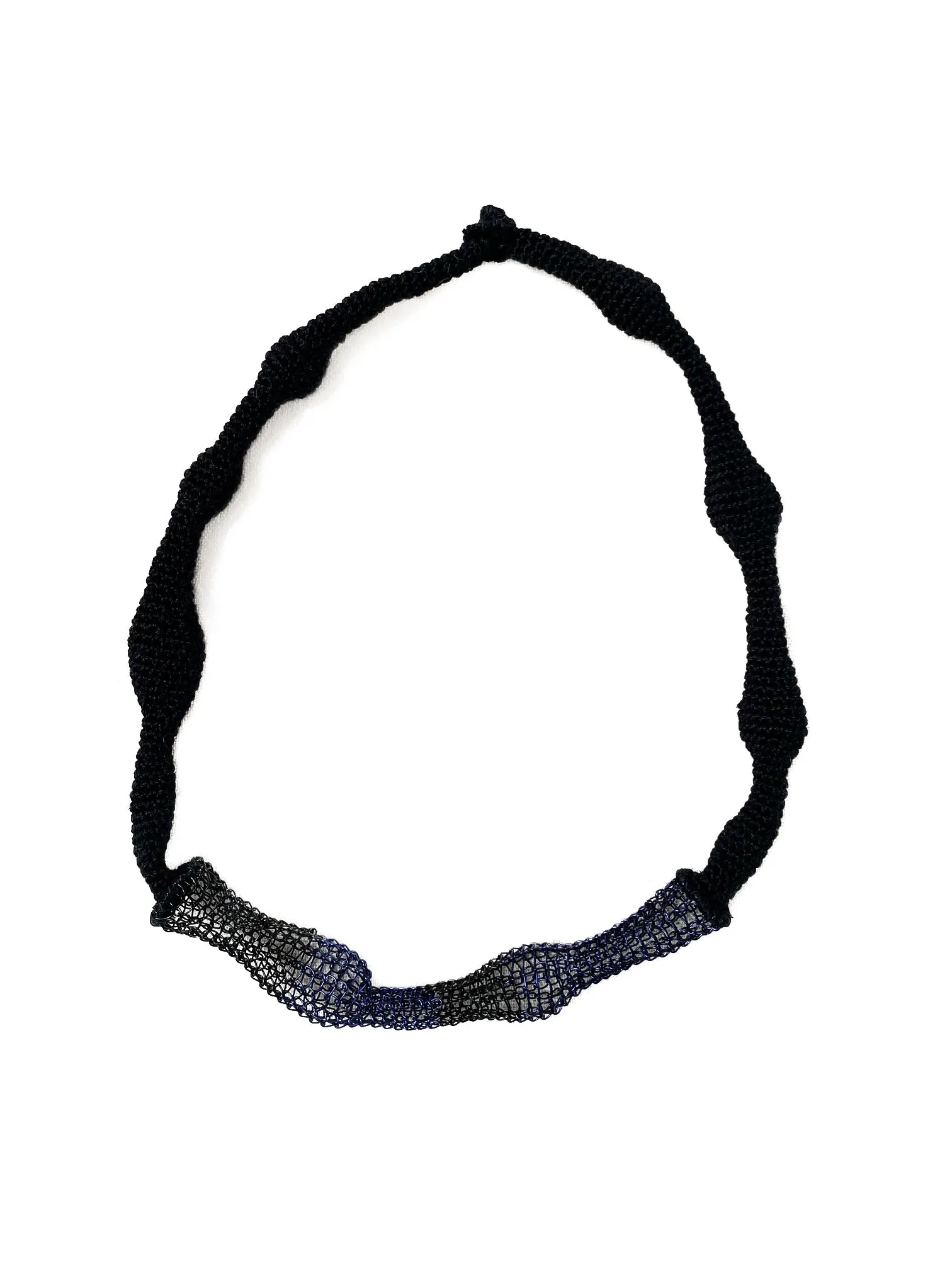 Blue Accent Wave Necklace - Cotton & Metal