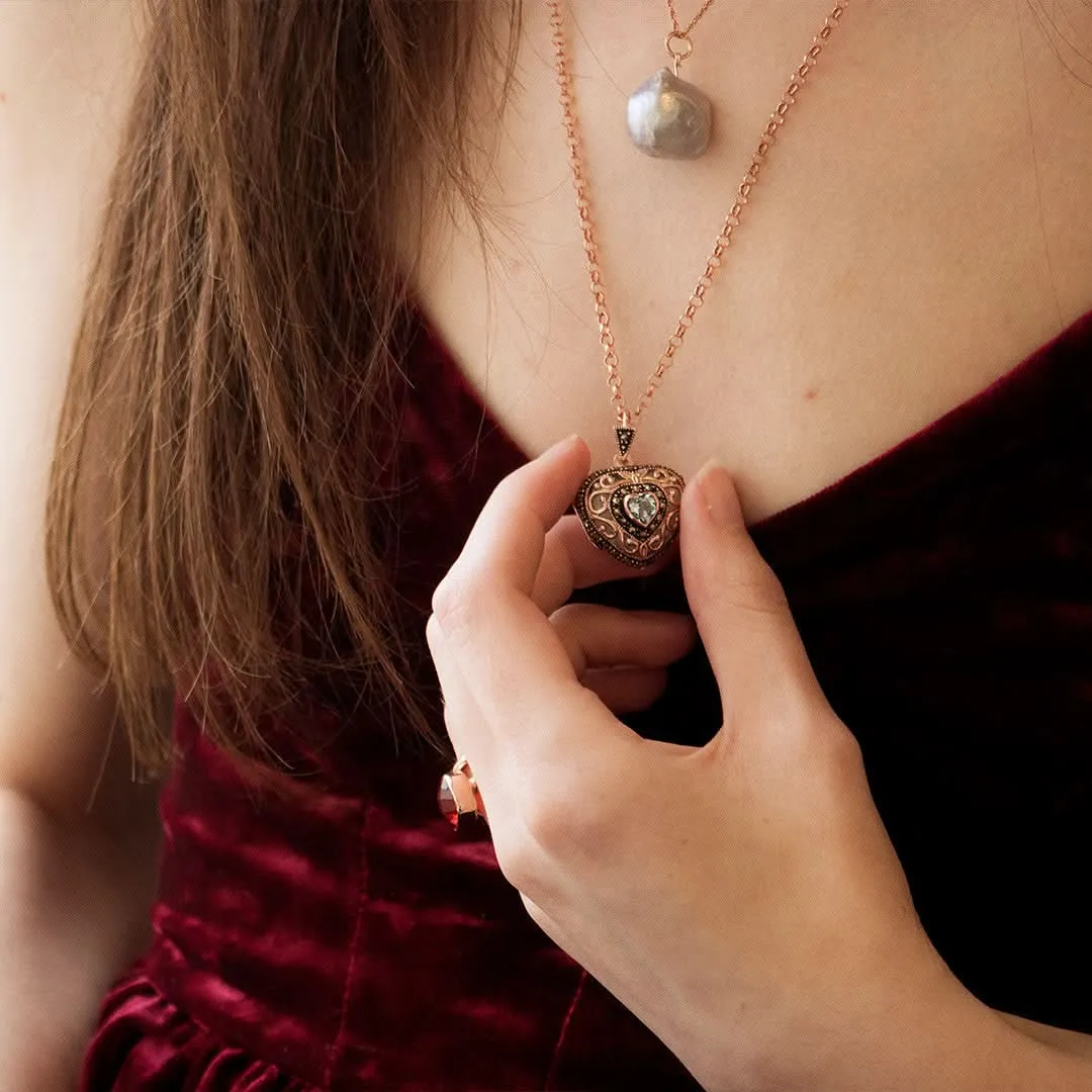 Blue Topaz Vintage Heart Locket | Rose Gold