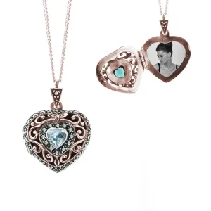 Blue Topaz Vintage Heart Locket | Rose Gold