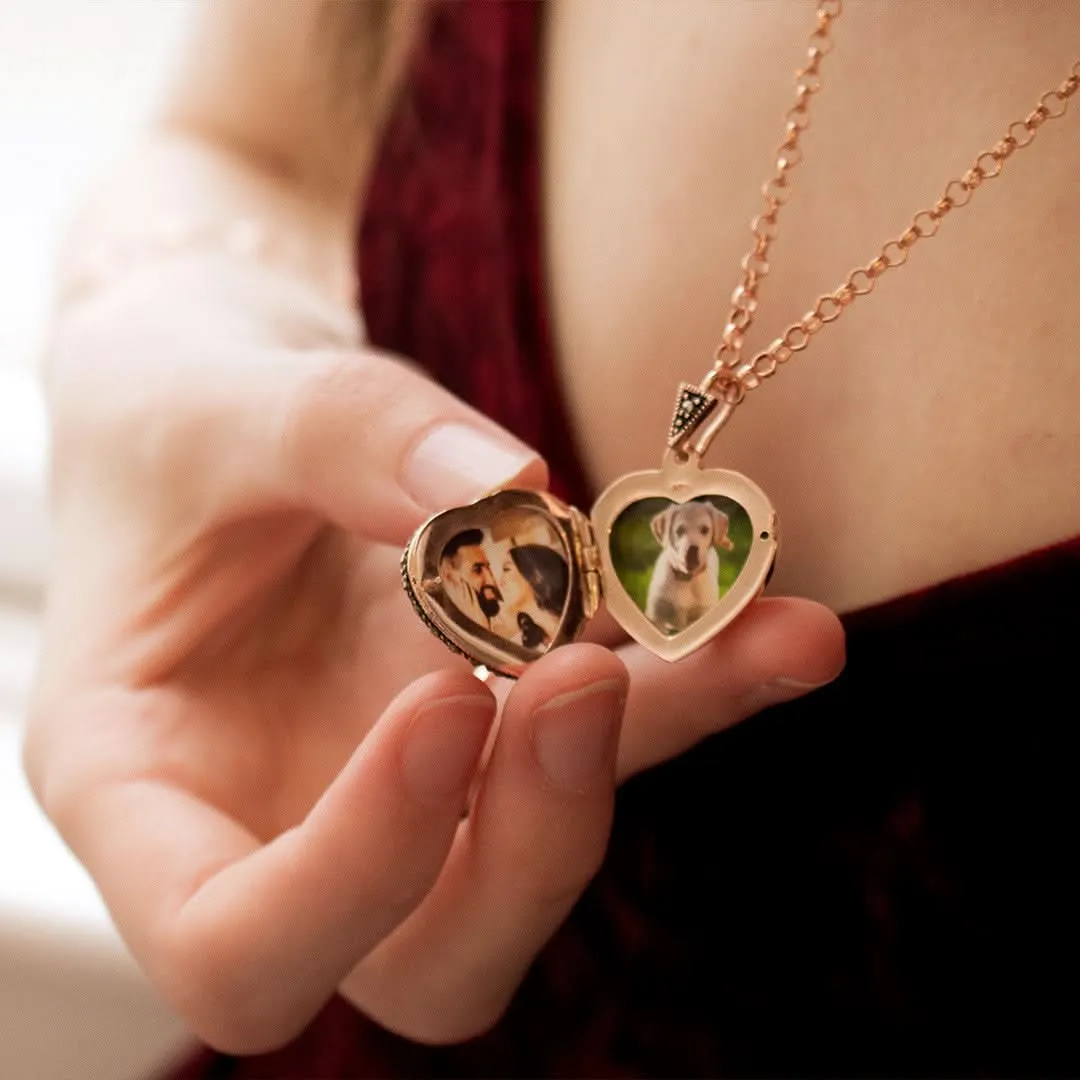 Blue Topaz Vintage Heart Locket | Rose Gold