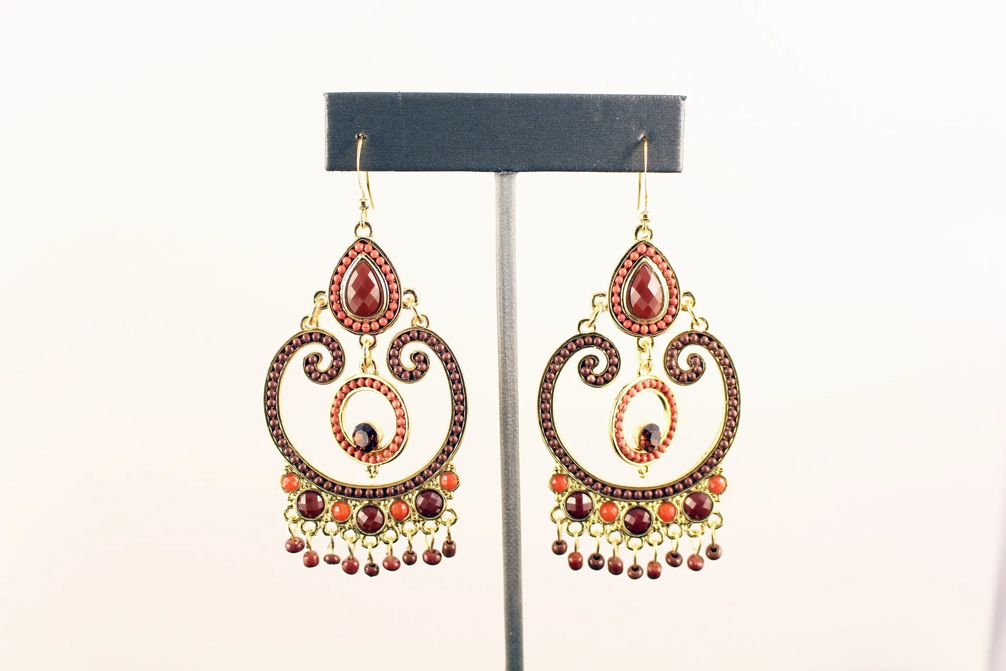 Bohemian, Brown Bold Chandelier Earrings