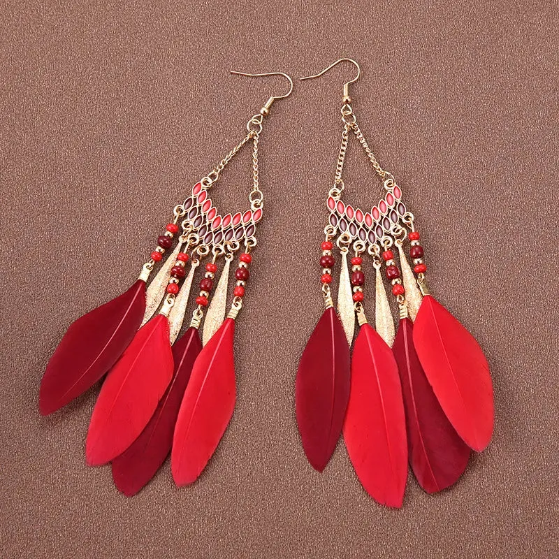 Bohemian Colorful Long Feather Earrings For Women