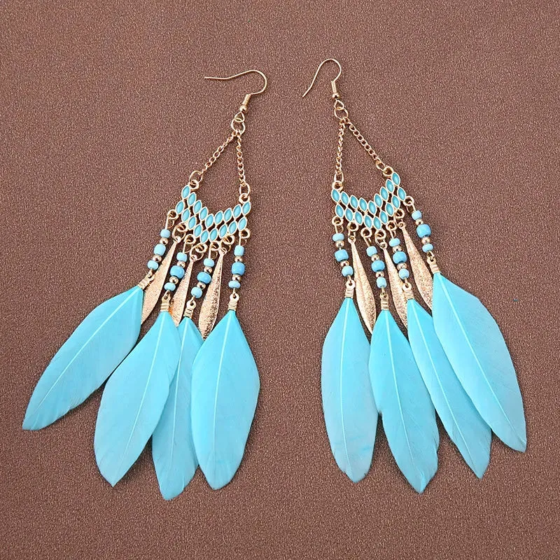 Bohemian Colorful Long Feather Earrings For Women