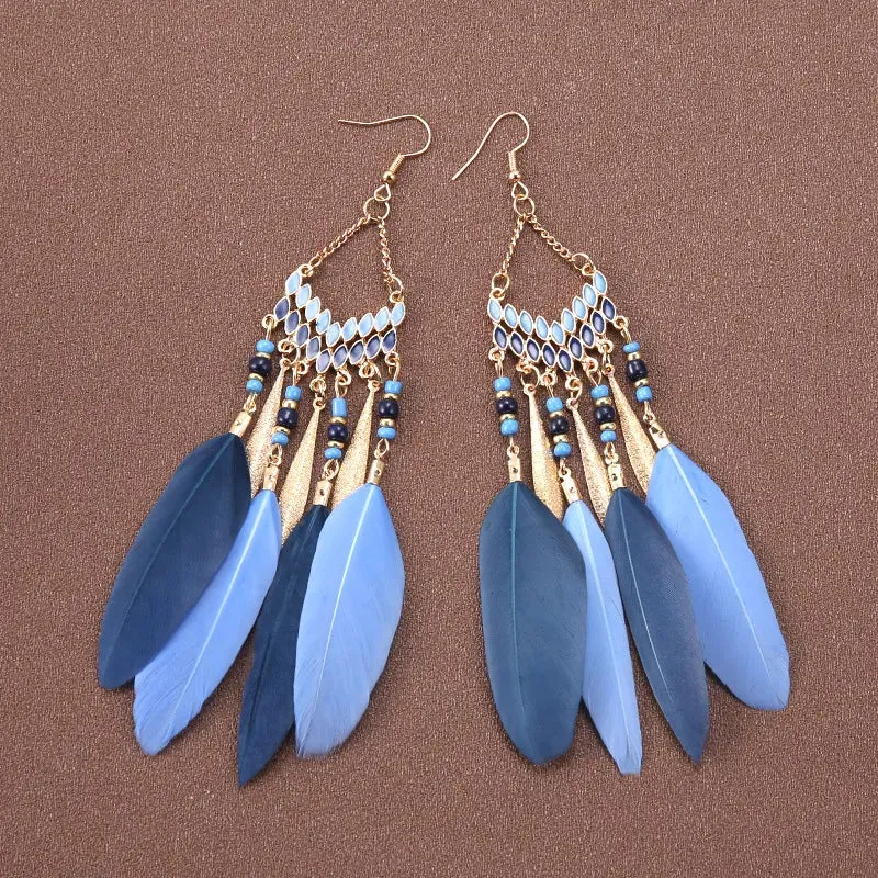 Bohemian Colorful Long Feather Earrings For Women