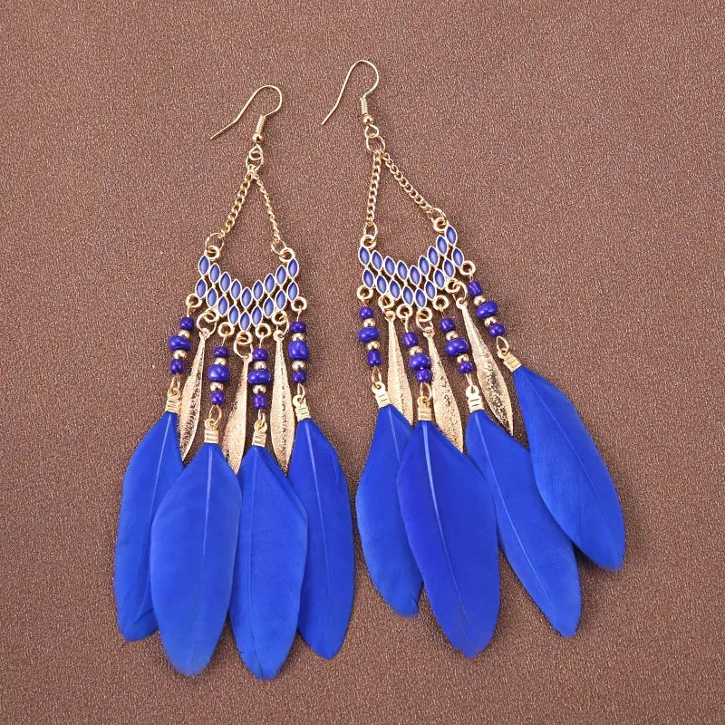 Bohemian Colorful Long Feather Earrings For Women