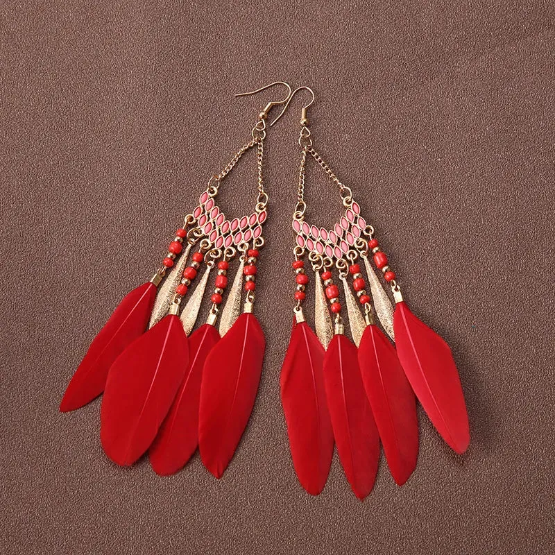 Bohemian Colorful Long Feather Earrings For Women