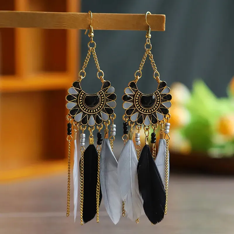 Bohemian Colorful Long Feather Earrings For Women