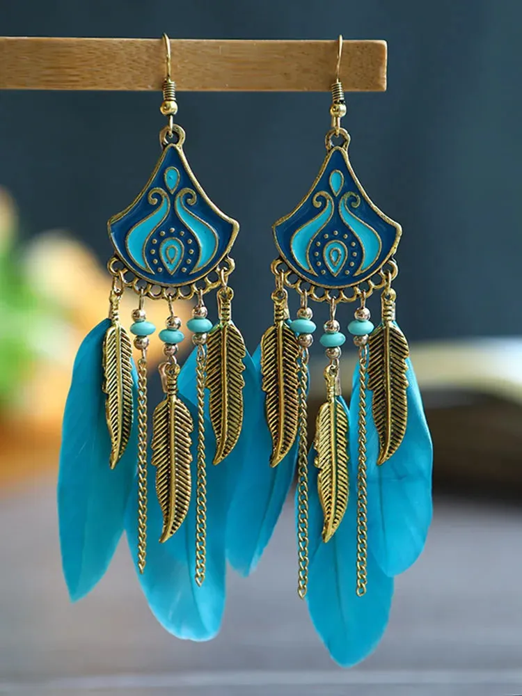 Bohemian Ethnic Feather Earrings For Women
