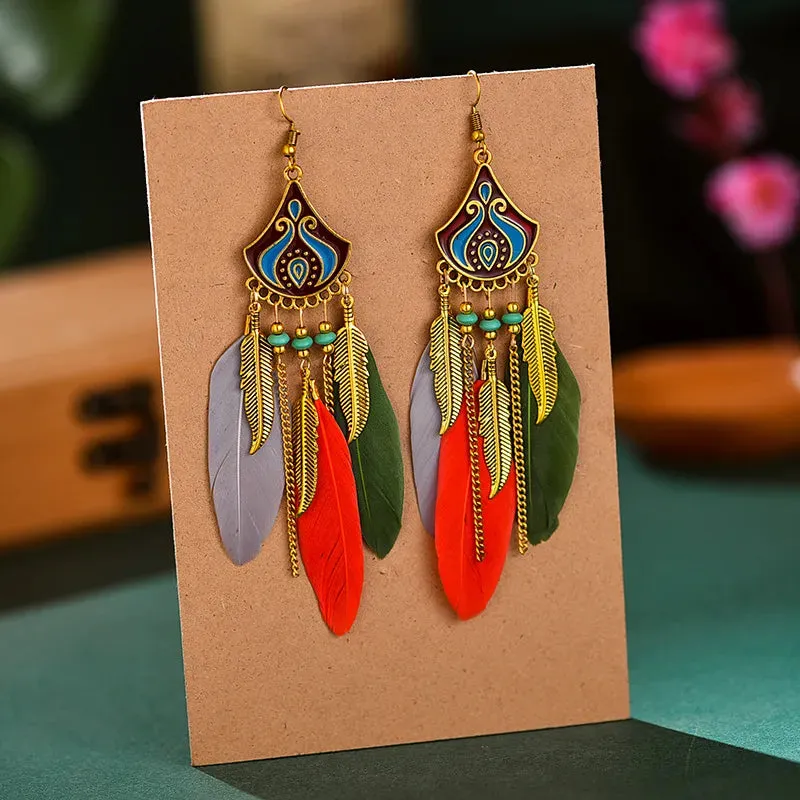 Bohemian Ethnic Feather Earrings For Women
