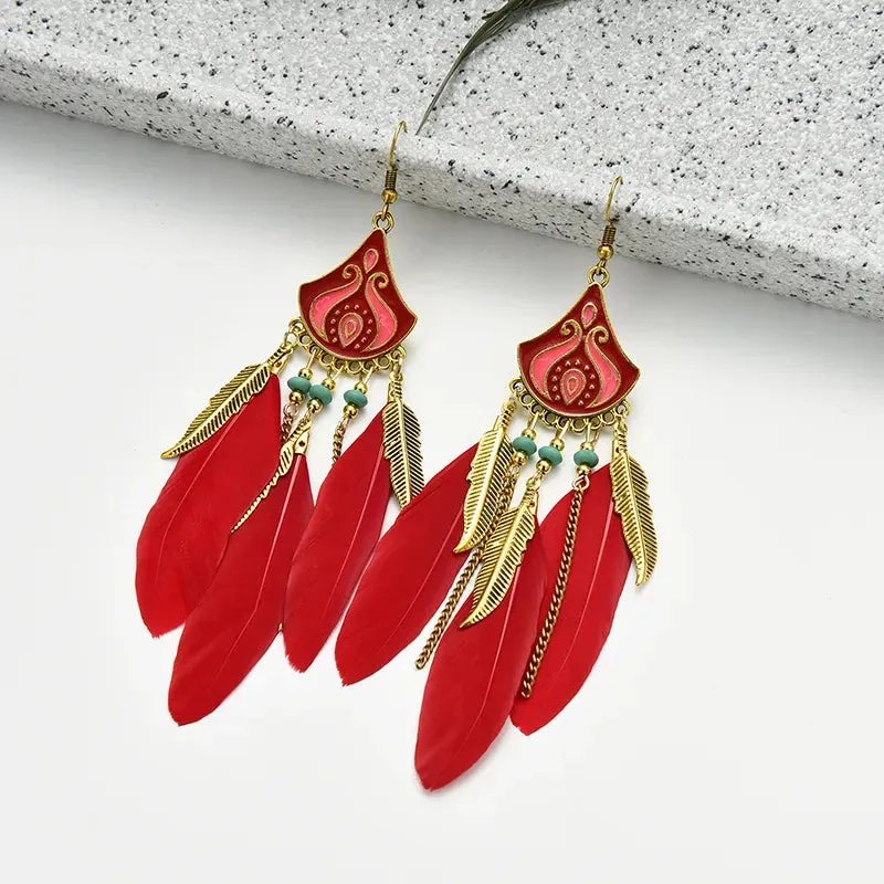 Bohemian Ethnic Feather Earrings For Women