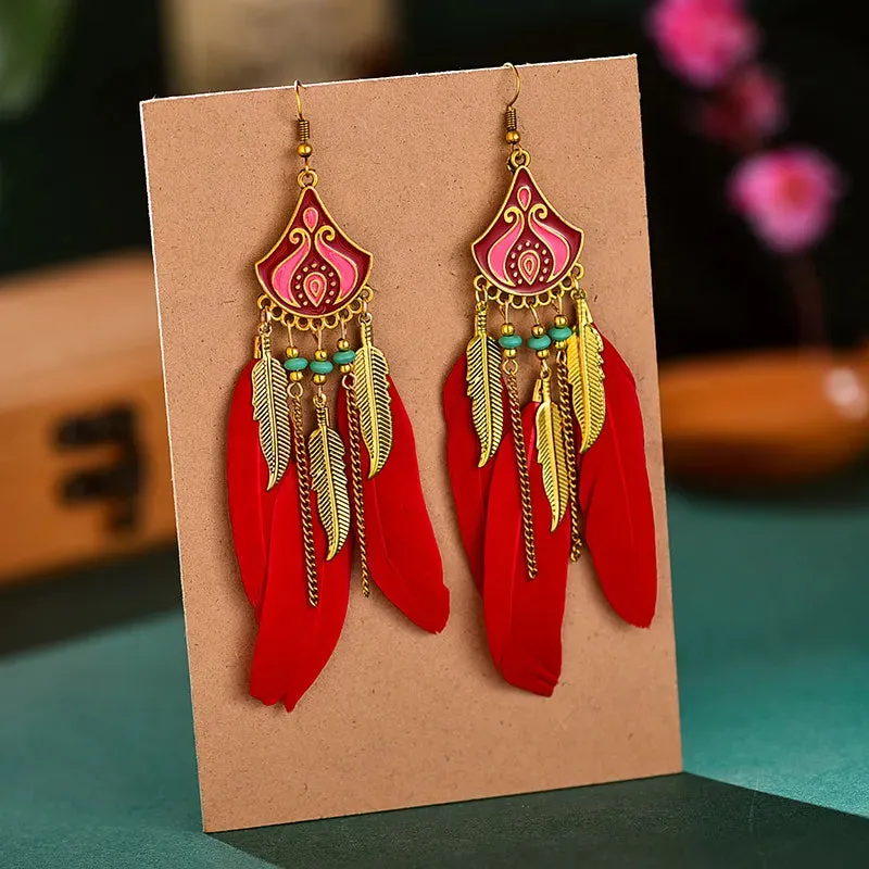Bohemian Ethnic Feather Earrings For Women