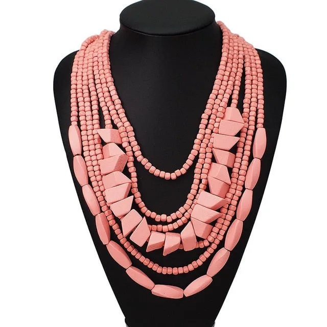 Bohemian Multilayer Colorful Wooden Beads Choker Necklace