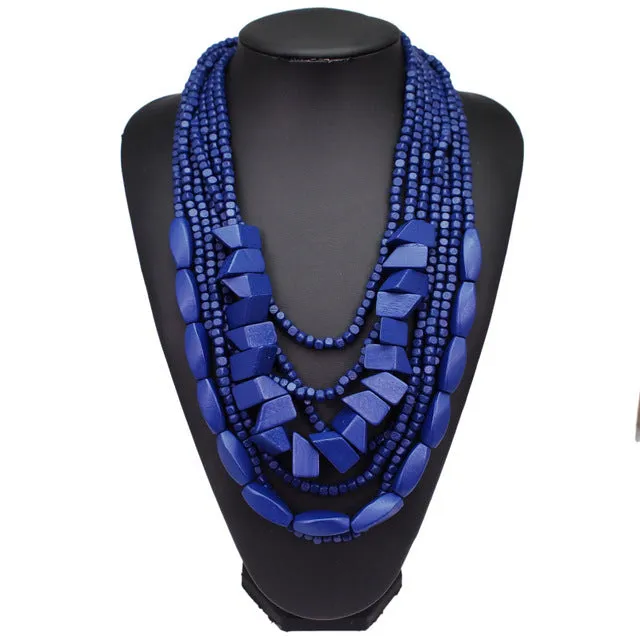 Bohemian Multilayer Colorful Wooden Beads Choker Necklace