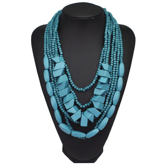 Bohemian Multilayer Colorful Wooden Beads Choker Necklace