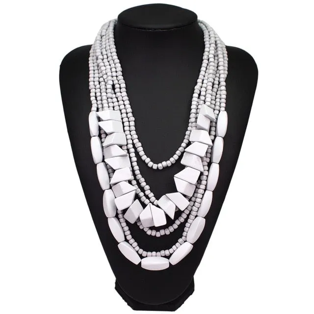 Bohemian Multilayer Colorful Wooden Beads Choker Necklace