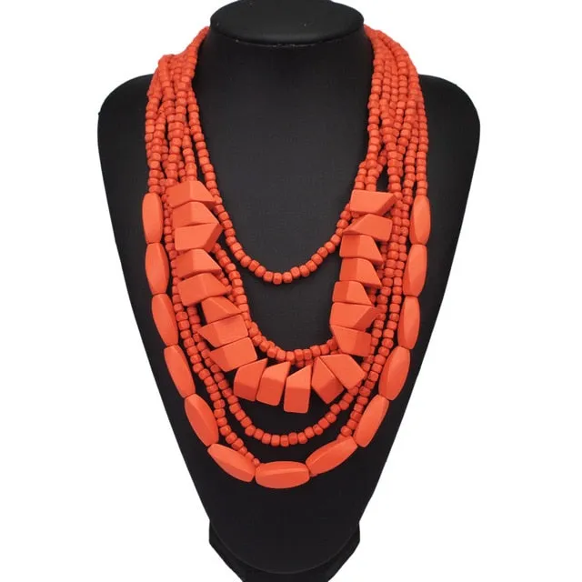 Bohemian Multilayer Colorful Wooden Beads Choker Necklace