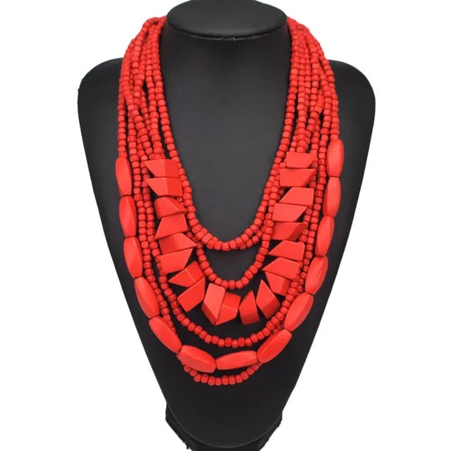 Bohemian Multilayer Colorful Wooden Beads Choker Necklace