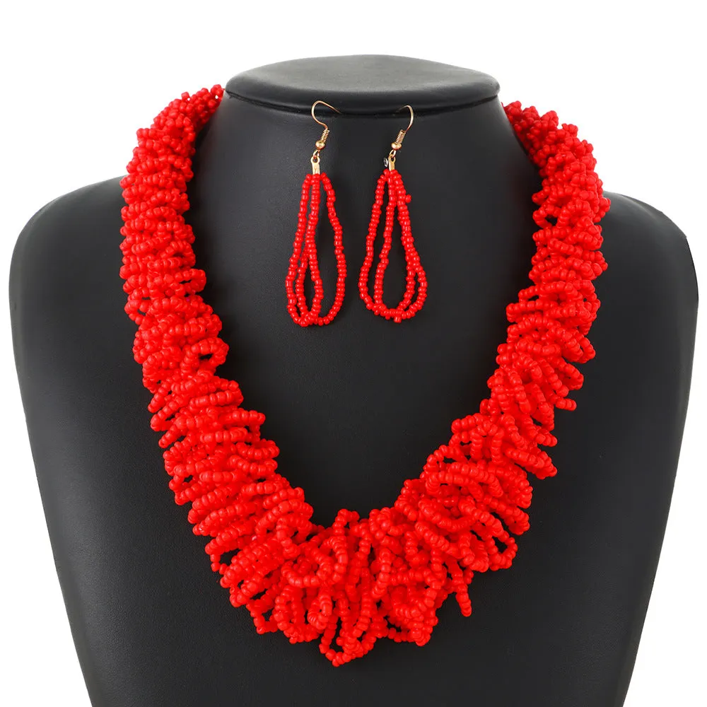 Bohemian Rice Bead Necklace Set with Colorful Accessories from the Savanna Rhythms Collection