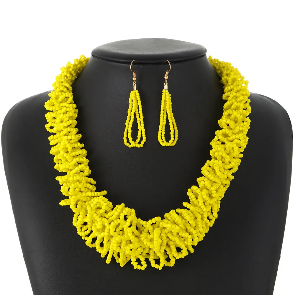Bohemian Rice Bead Necklace Set with Colorful Accessories from the Savanna Rhythms Collection
